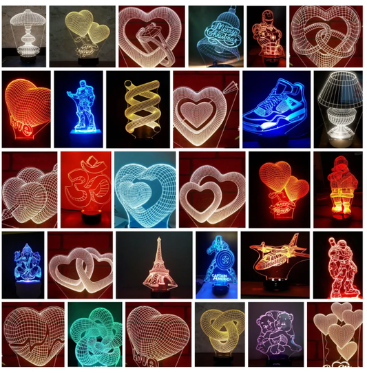 3Pack  in One  - 200 3D Night Illusion LED Acrylic | 2 Pack Multilayer vector for laser cutting|Over 200 Lamp Pack | commercial use | + PDF catalog